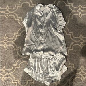 Luxurious Silver Satin Pajama Set